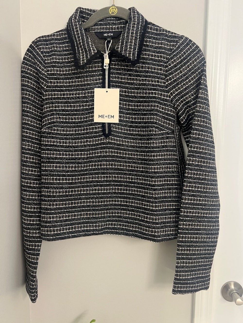 ME+EM Black,White and Striped Half-Zip Knit Top